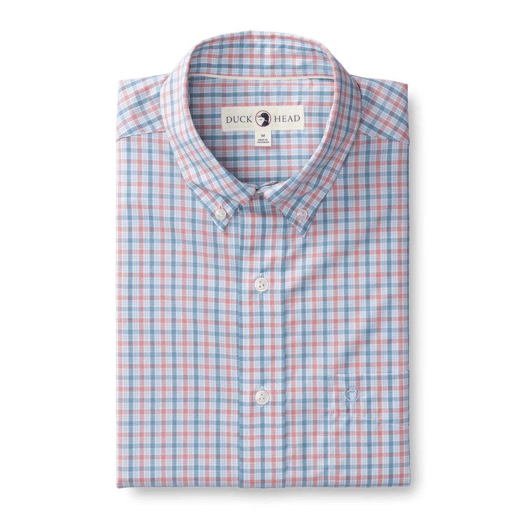 Trent Plaid Performance Poplin Sport Shirt -Sunwashed Red