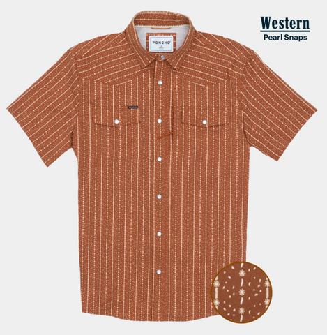 The Earl Western Short Sleeve - Burnt Orange Print