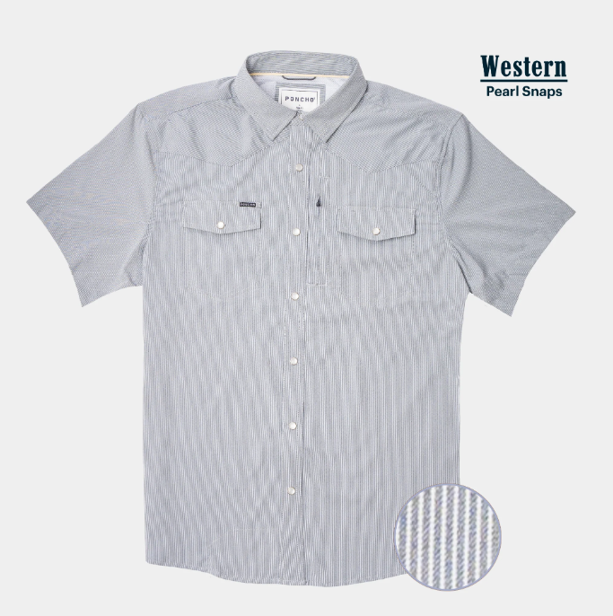 The Eagle Pass Western Short Sleeve - Slate Blue Micro Stripe