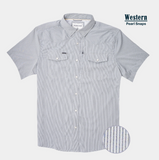 The Eagle Pass Western Short Sleeve - Slate Blue Micro Stripe