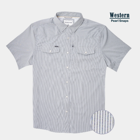 The Eagle Pass Western Short Sleeve - Slate Blue Micro Stripe