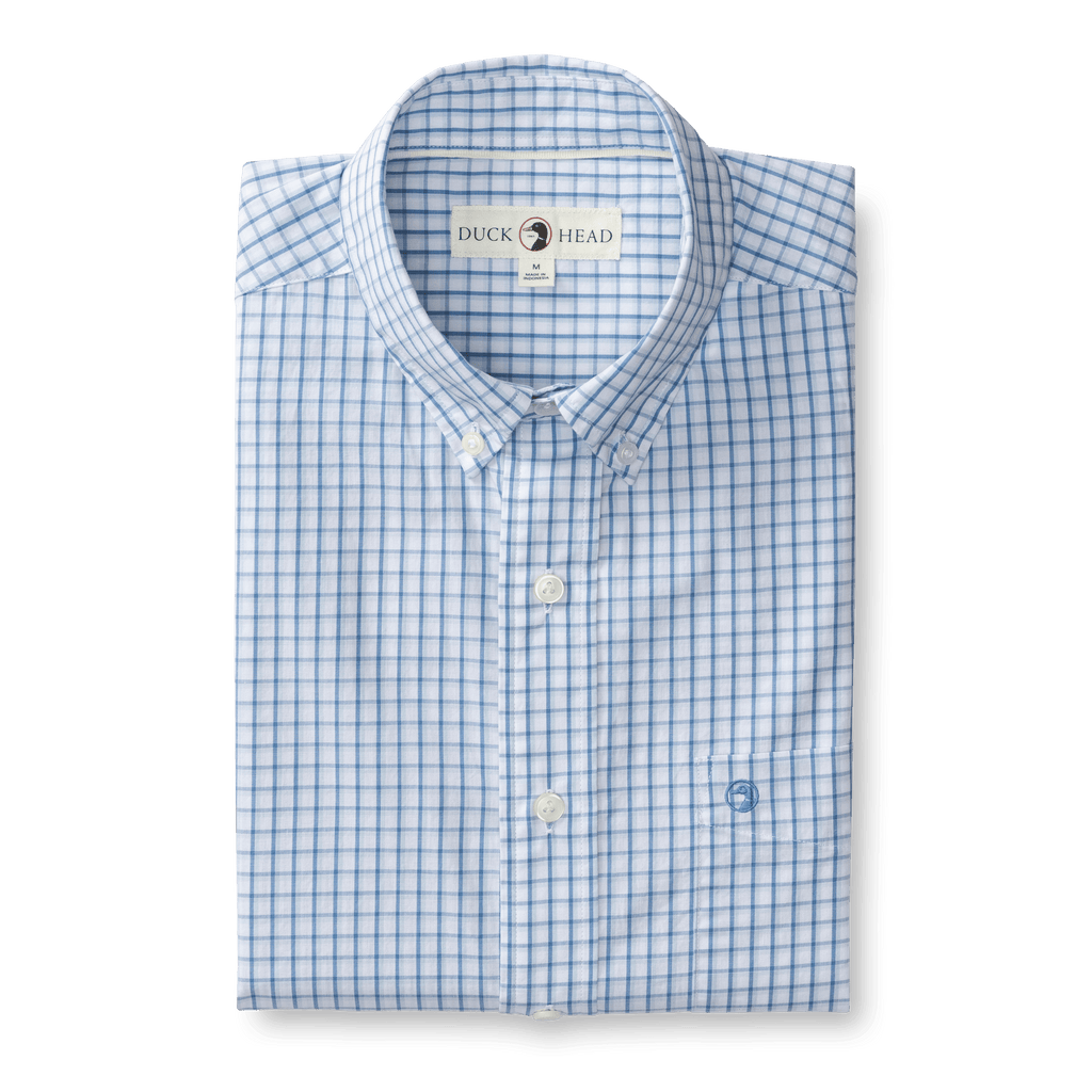 Cotton Poplin Sport Shirt Edgewood Plaid - Lake Blue