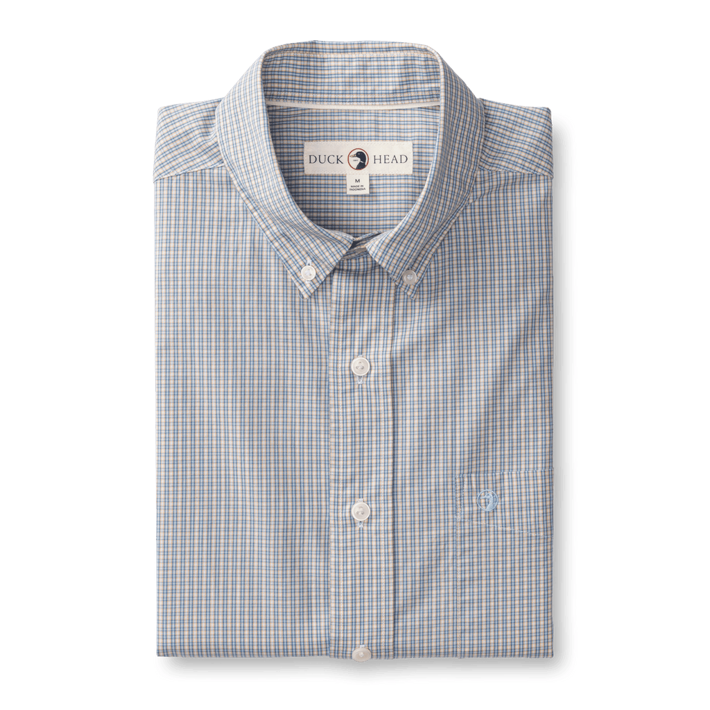 Cotton Poplin Sport Shirt Ferry Plaid - Light Blue