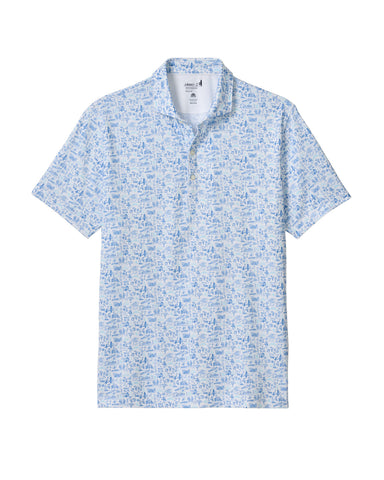 JO 20th Printed Performance Polo - Palisades Blue