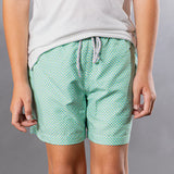 Boys Wave Print Swim Trunks - Aqua/Yellow