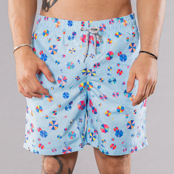 Beach Umbrellas Cyclist Liner Swim Trunks - Blue