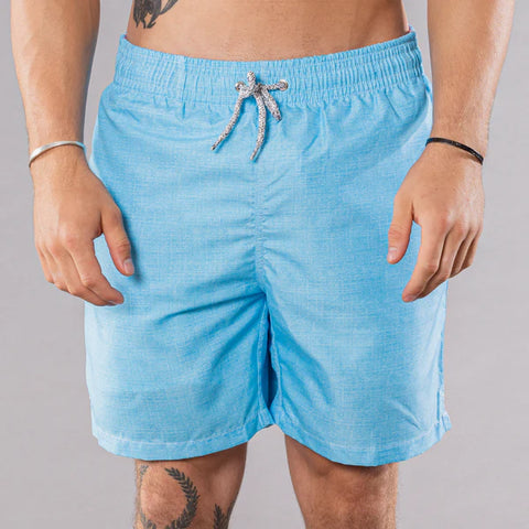 Solid Linen Cyclist Swim Trunks -  Turquoise