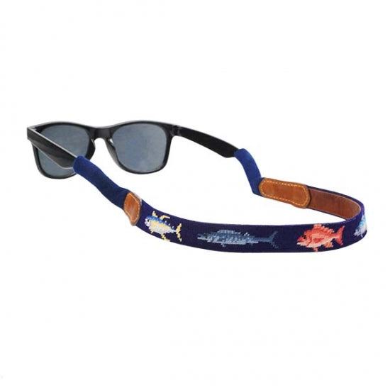 Gulf Coast Fish Needlepoint Sunglass Strap - Dark Navy