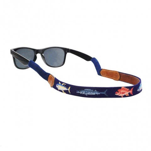 Gulf Coast Fish Needlepoint Sunglass Strap - Dark Navy