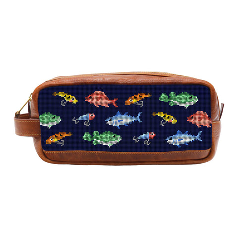 Fish and Tackle Pattern Needlepoint Toiletry Bag