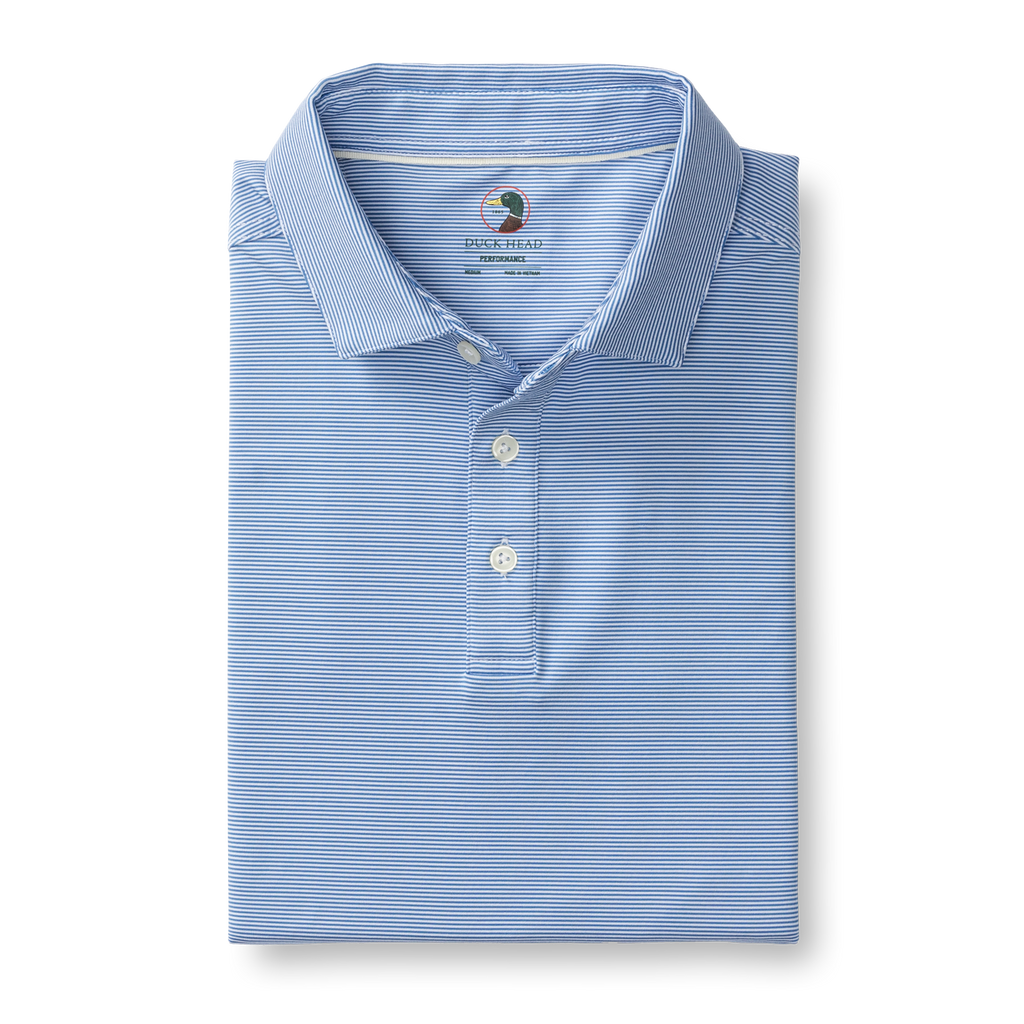 Long Drive Performance Polo - Blane Stripe - Lake Blue