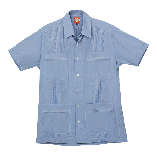 Dictator Guayabera, Mexican Shirt for Men Gingham, Blue 4