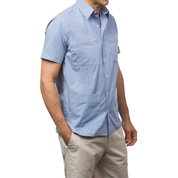 Dictator Guayabera, Mexican Shirt for Men Gingham, Blue 2
