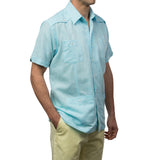 El Presidente Guayabera, Mexican Shirt for Men - Teal Linen 2