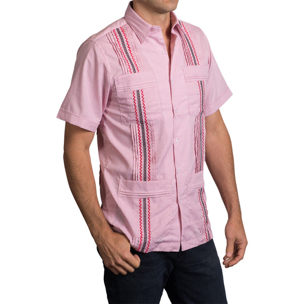 Guayabera Men's Shirt, Texas Tech Hemingway Mini Check Red, Mexican Shirts for Men 2