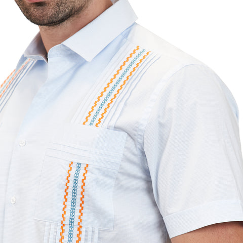 Panama Classic Guayabera - Teal & Orange