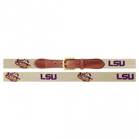 LSU Needlepoint Belt - Light Khaki